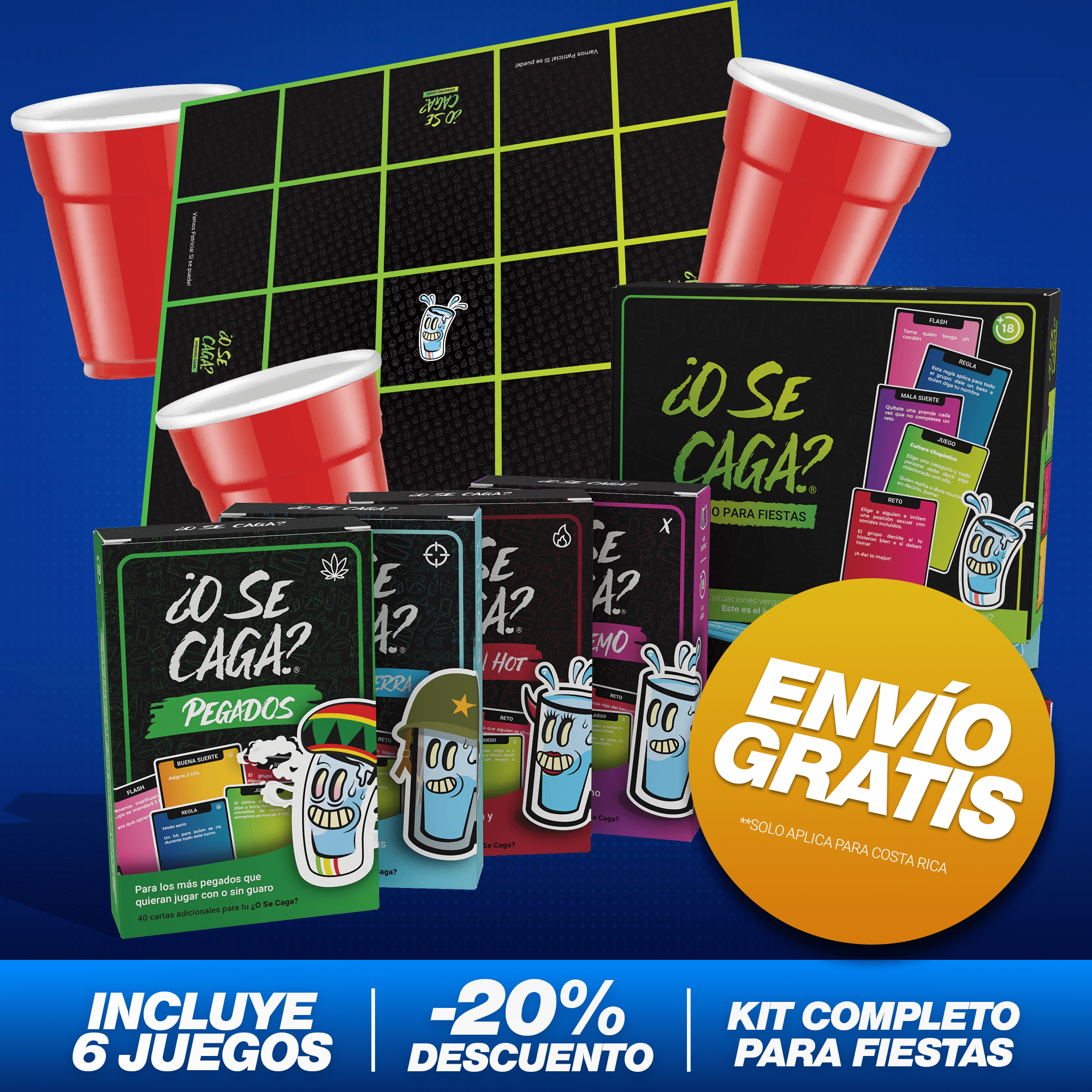 Combo full para fiestas. Incluye o se caga juego base, 4 expansiones y un tablero para imprimir